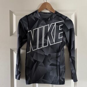 Nike Pro Boys' Black & Gray Long Sleeve Performance Tee